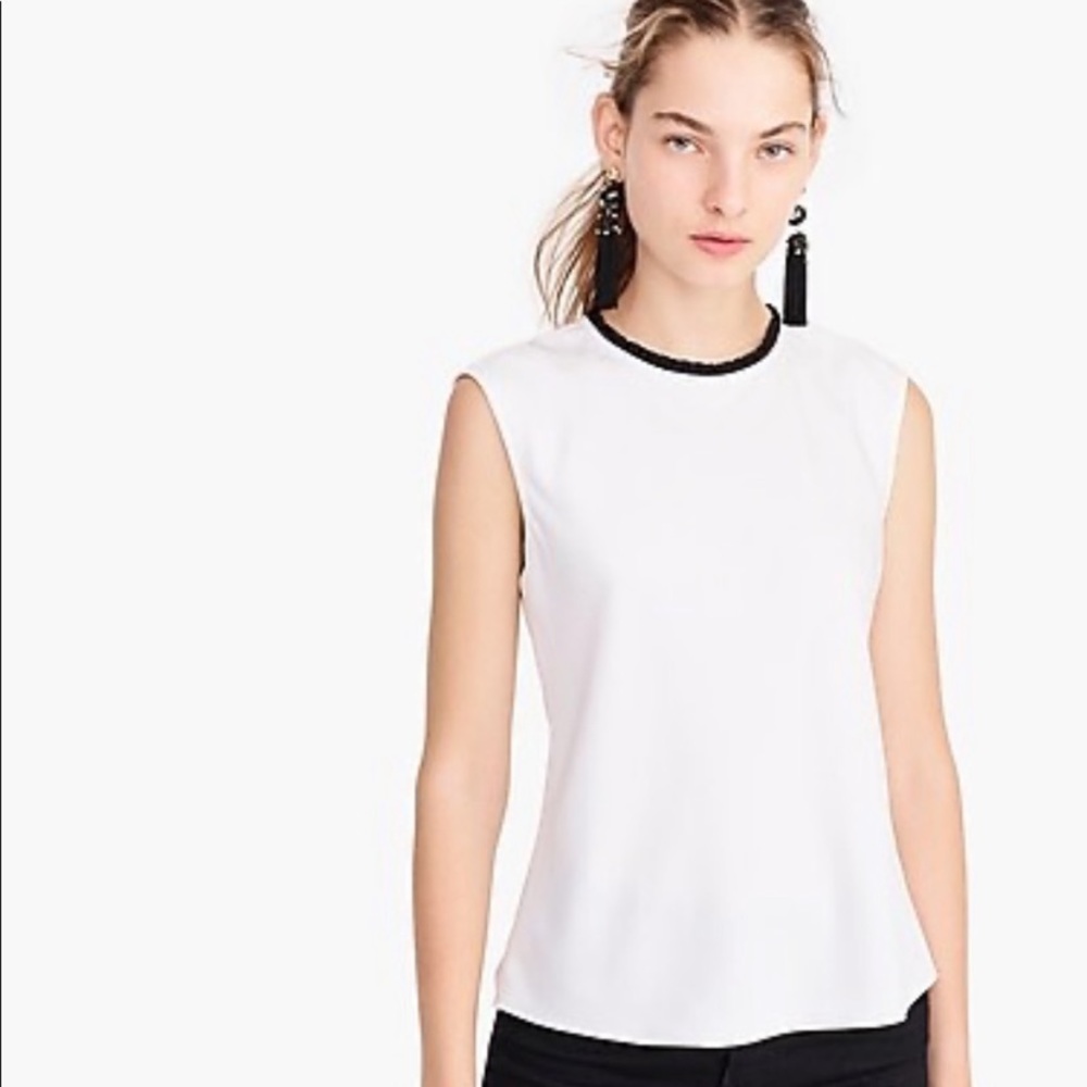 J.CREW Ruffle Neck Shell In Satin Crepe - Picture 7 of 8